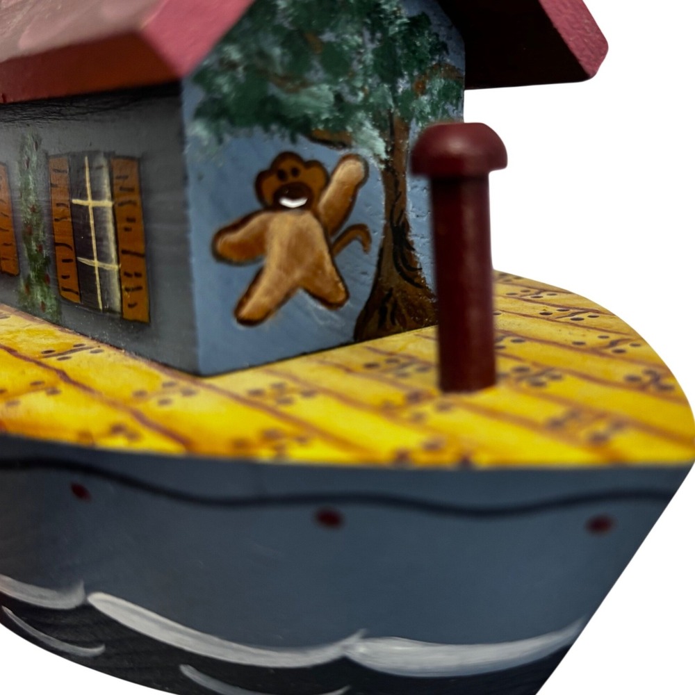 Vintage Hand Painted Wooden Noahs Ark Folk Art Decorative Boat Nursery Decor